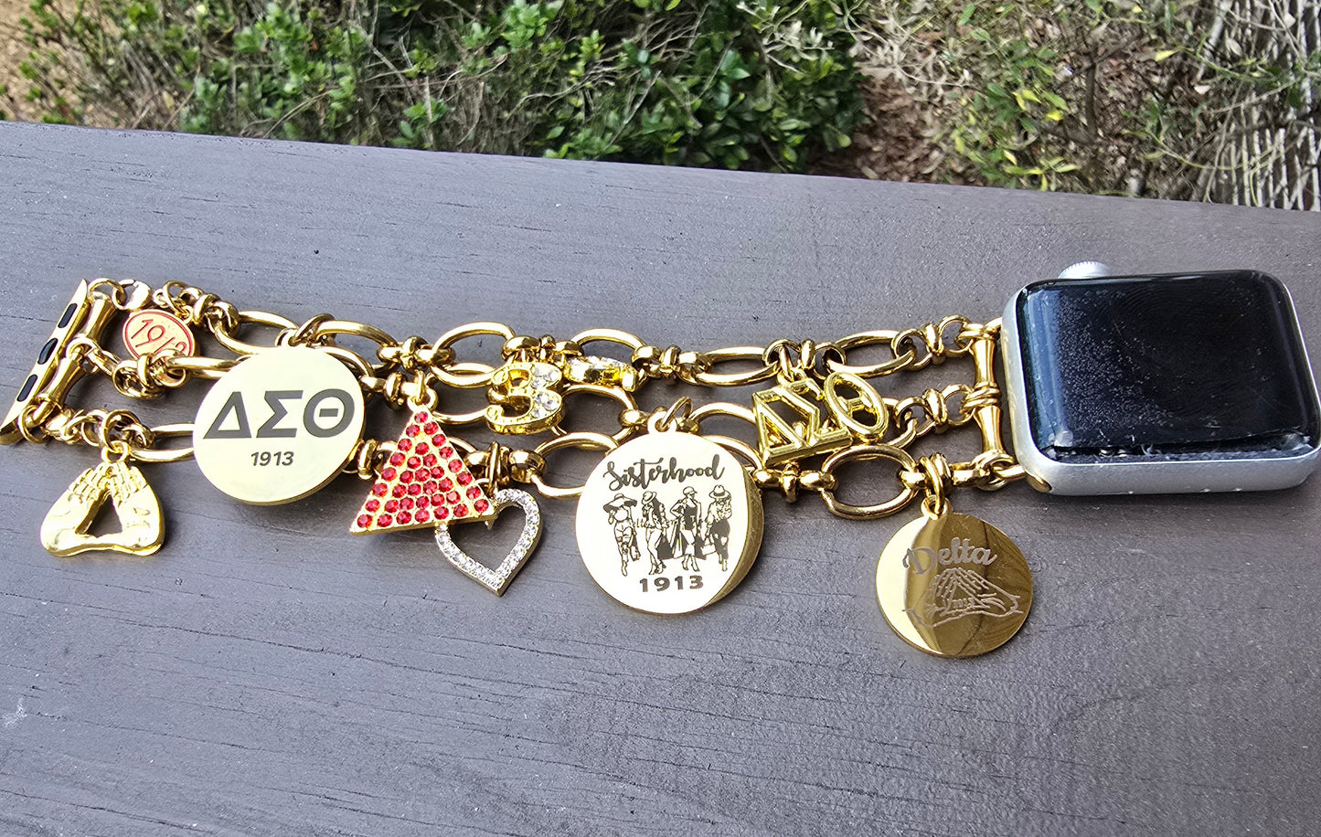 Stainless Steel Link Delta Watch Band - Delta Sigma Theta Watch Band - Sorority Watch Band - DST Watch Band - Delta Apple Watch Band (please message with line number if would like added to design)