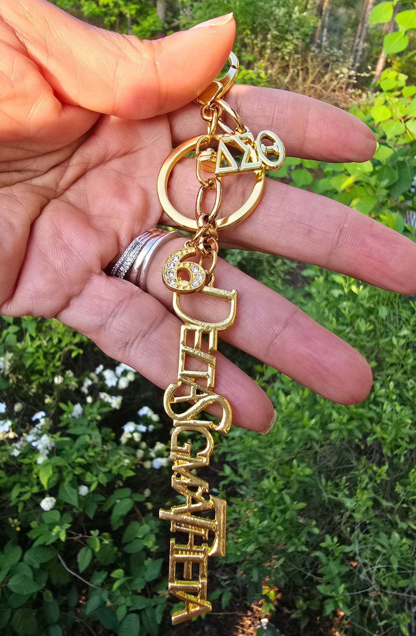 DST Handbag Charm/Key Ring - Gold Delta Sigma Theta Purse Charm - Sorority Charm/Key Ring - DST Purse Charm/Key Ring - Sorority Purse Charm/Key Ring - 1913 Purse Charm/ Key Ring