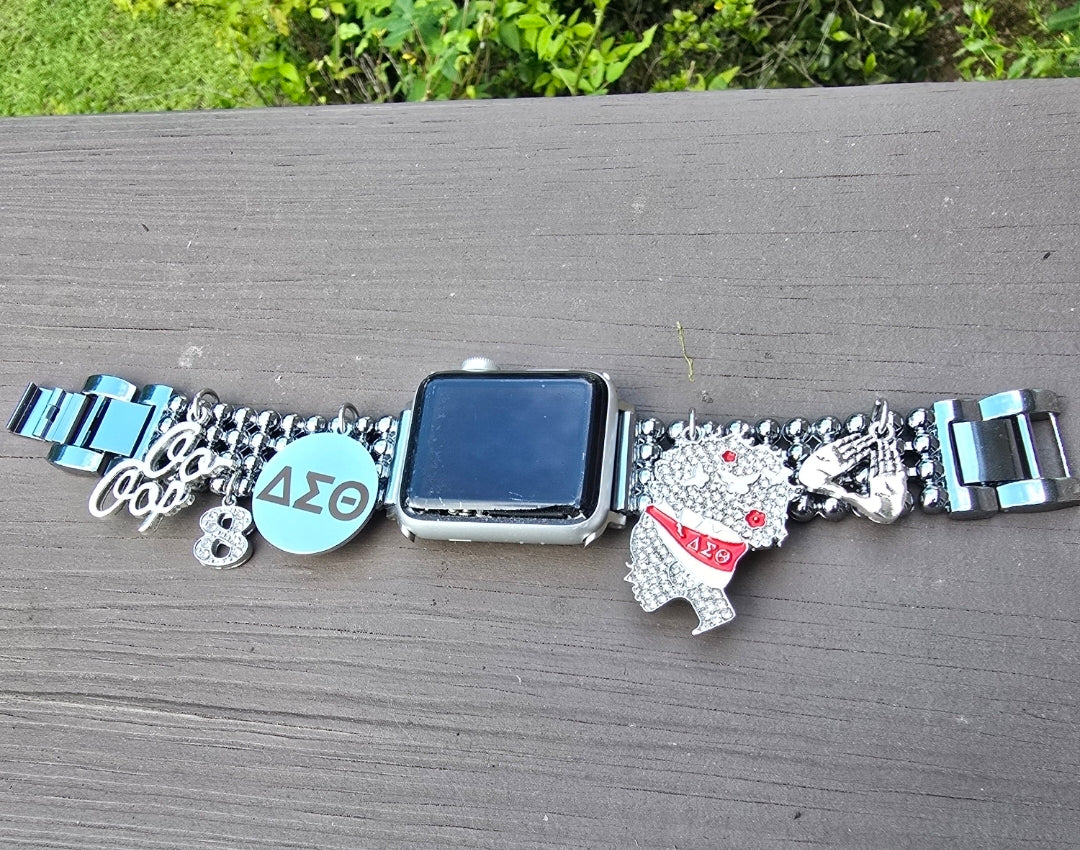 Customize your apple link watch band available in silver & gold (select up to 6 charms of your choice)