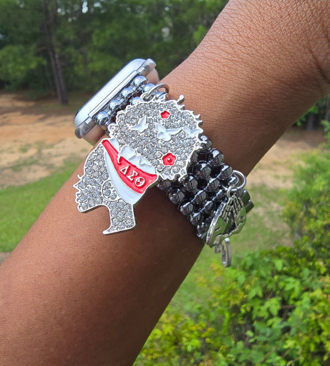 Customize your apple link watch band available in silver & gold (select up to 6 charms of your choice)