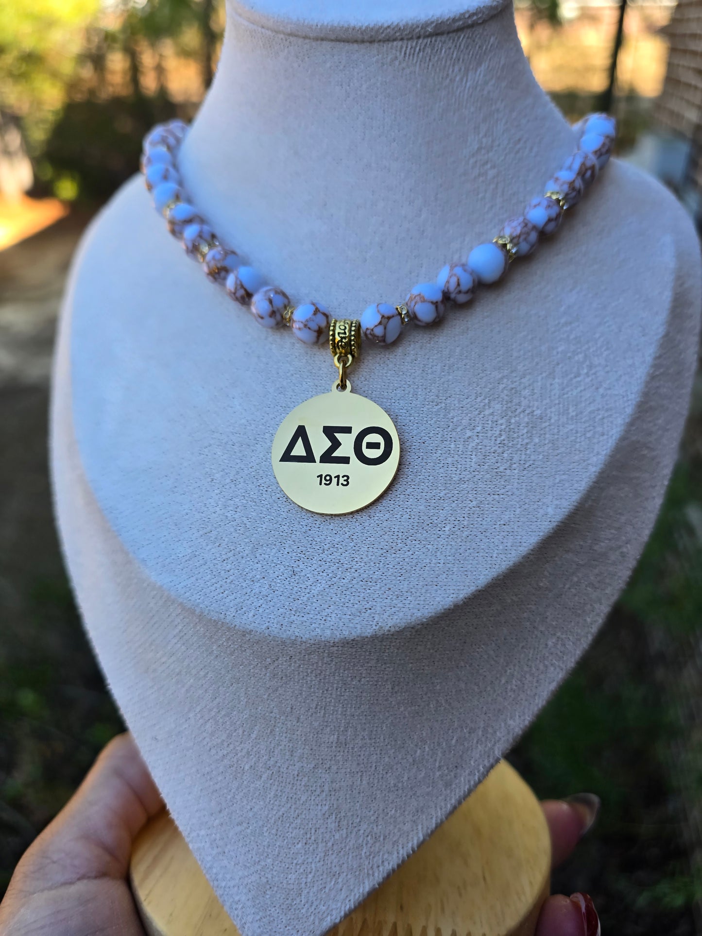 Delta Sigma Theta Beaded Gold Sorority Necklace