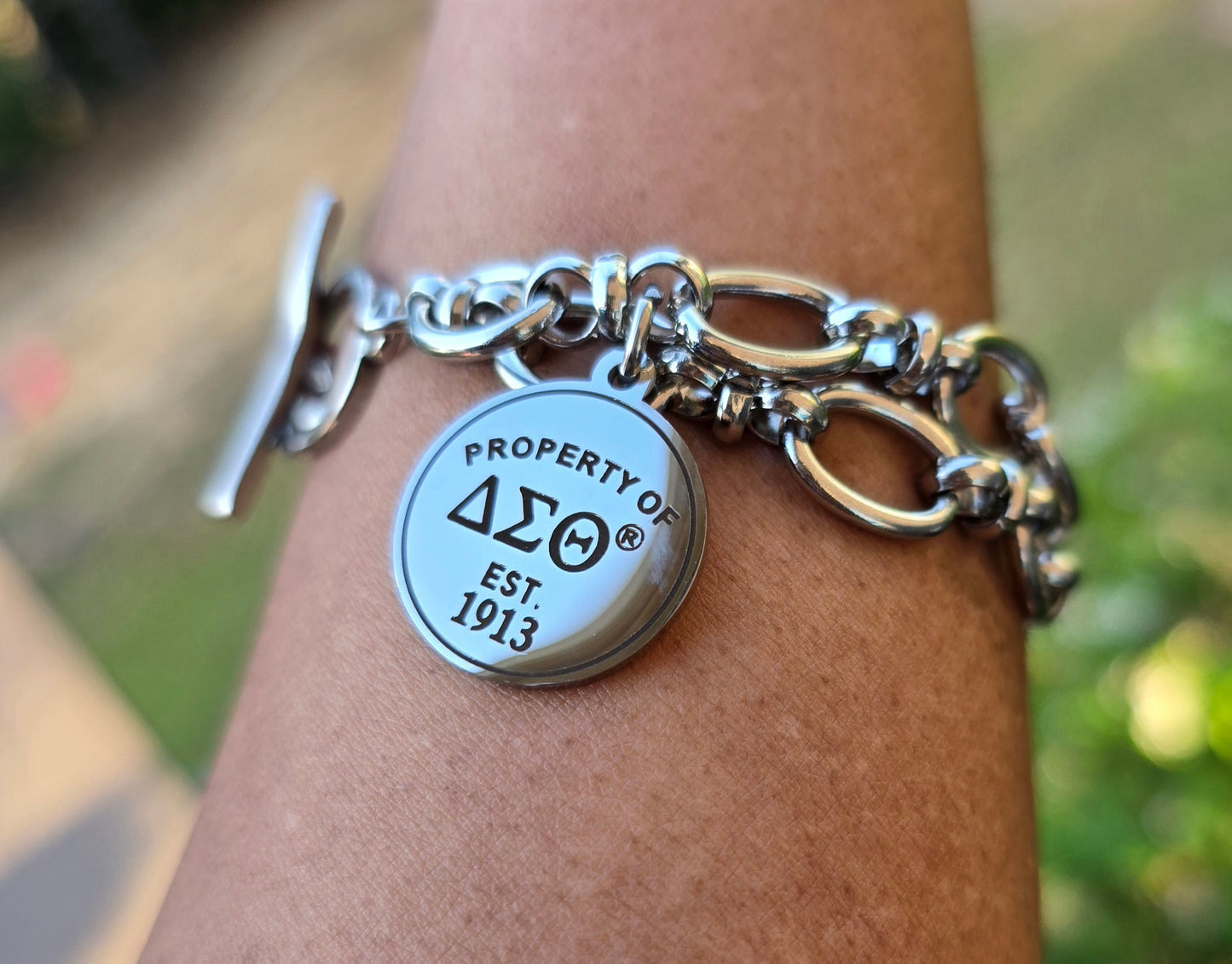 Property of Delta Sigma Theta Sorority Bracelet Available In Gold & Silver