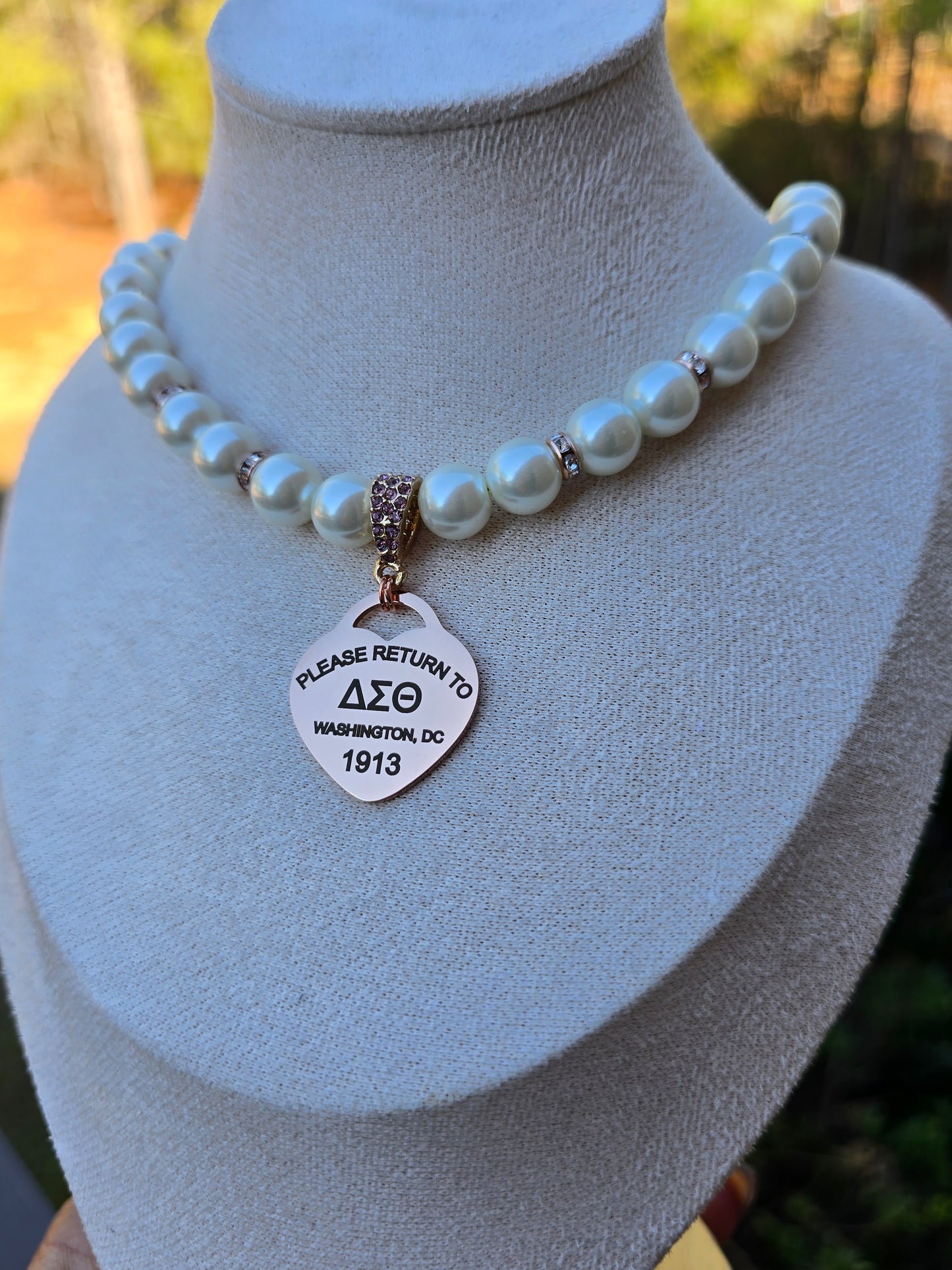 Delta Sigma Theta Beaded Pearl Rose Gold Sorority Necklace