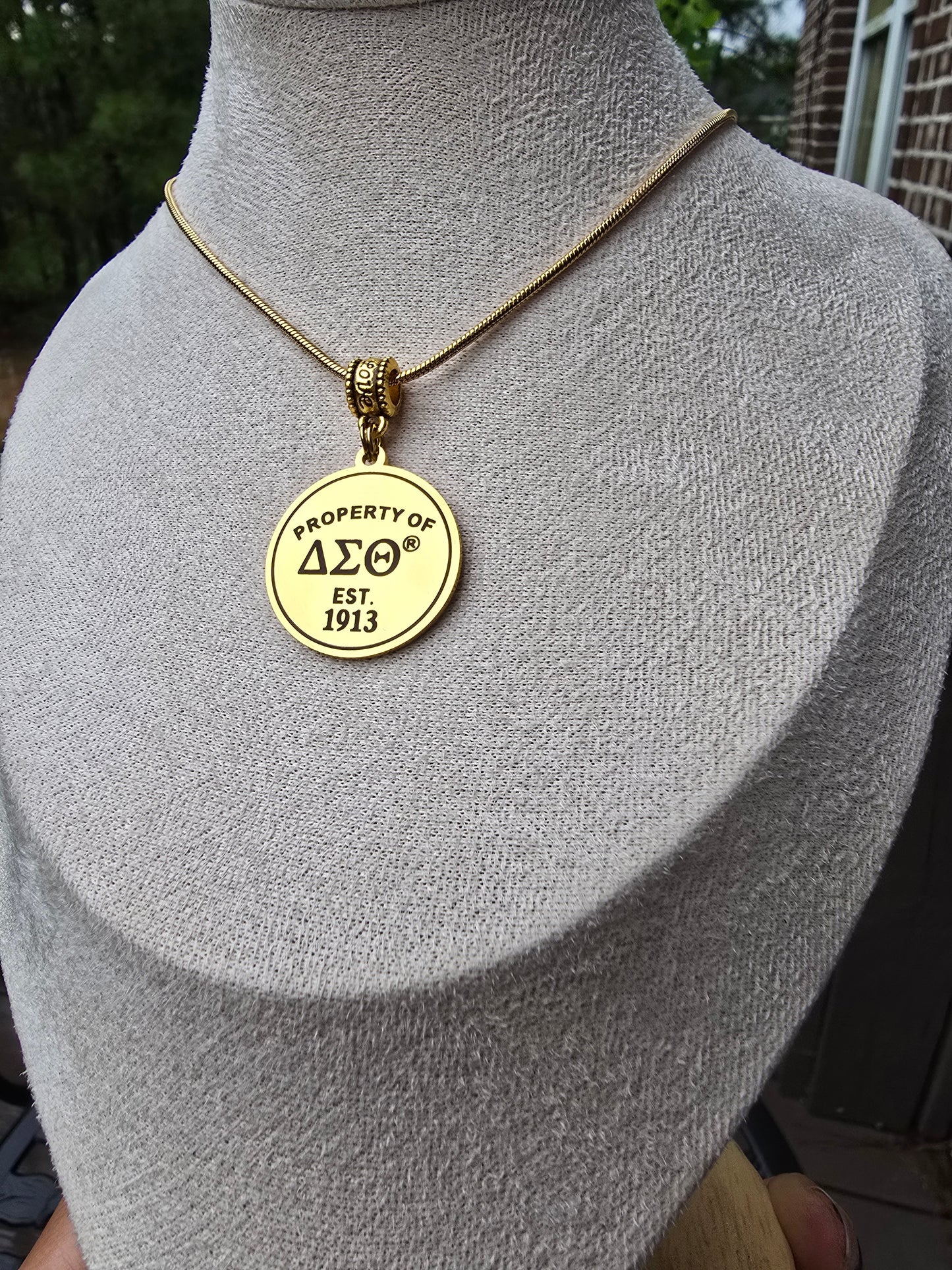 Property of Delta Sigma Theta Sorority Available In Silver and Gold Necklace