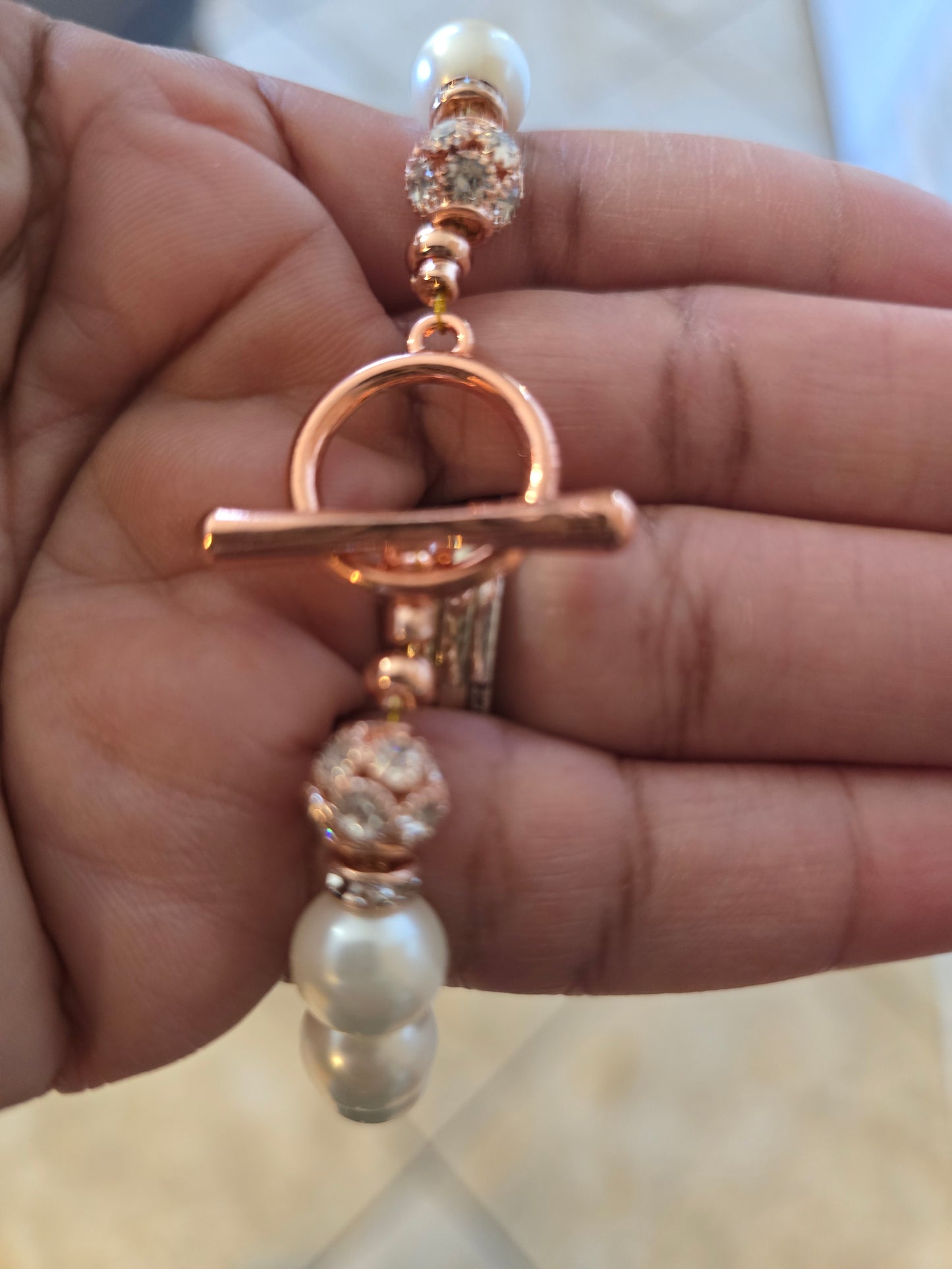 Delta Sigma Theta Beaded Pearl Rose Gold Sorority Necklace