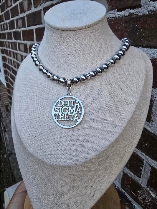 Delta Sigma Theta Hollow  Premium Beaded Sorority Necklaces - Beaded Sorority Necklace - Delta Sigma Theta Jewelry