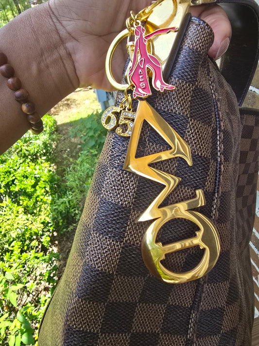 Large Delta Sigma Theta Handbag Charm/Key Ring - Gold Delta Sigma Theta Purse Charm - Sorority Charm/Key Ring - DST Purse Charm/Key Ring - Sorority Purse Charm/Key Ring - 1913 Purse Charm/ Key Ring
