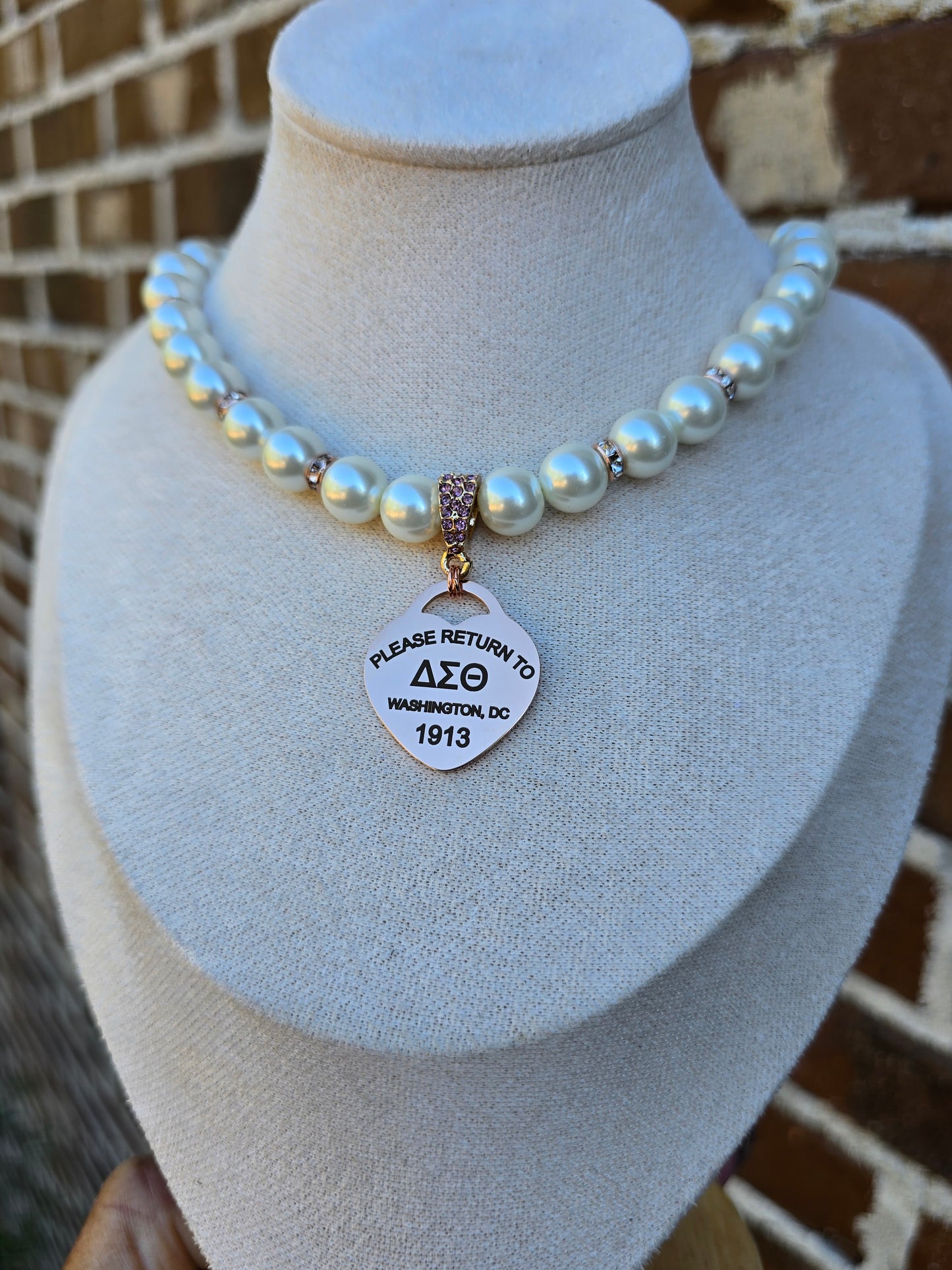 Delta Sigma Theta Beaded Pearl Rose Gold Sorority Necklace
