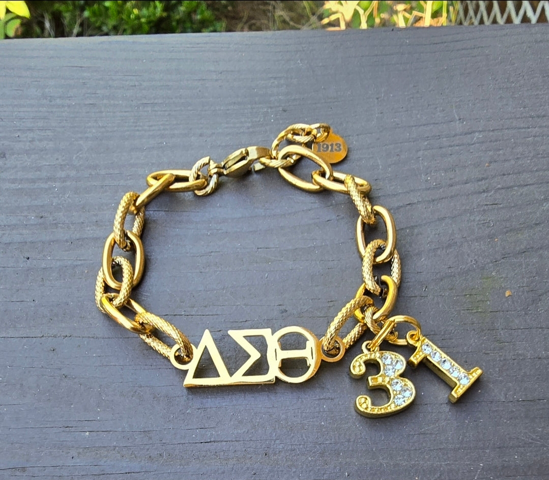 Delta Sigma Theta Greek Letter Chunky Link Sorority Bracelet