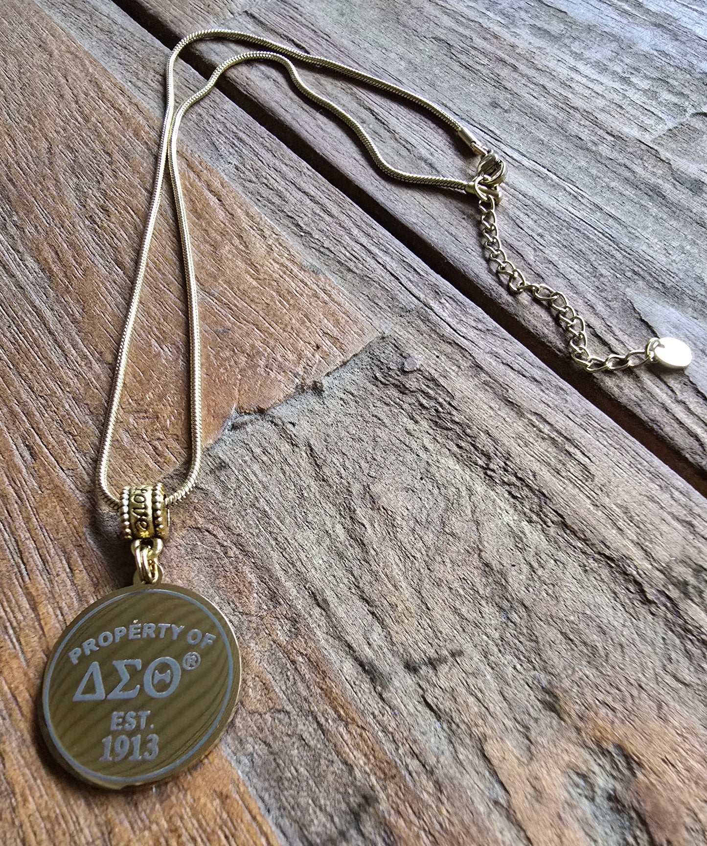 Property of Delta Sigma Theta Sorority Available In Silver and Gold Necklace