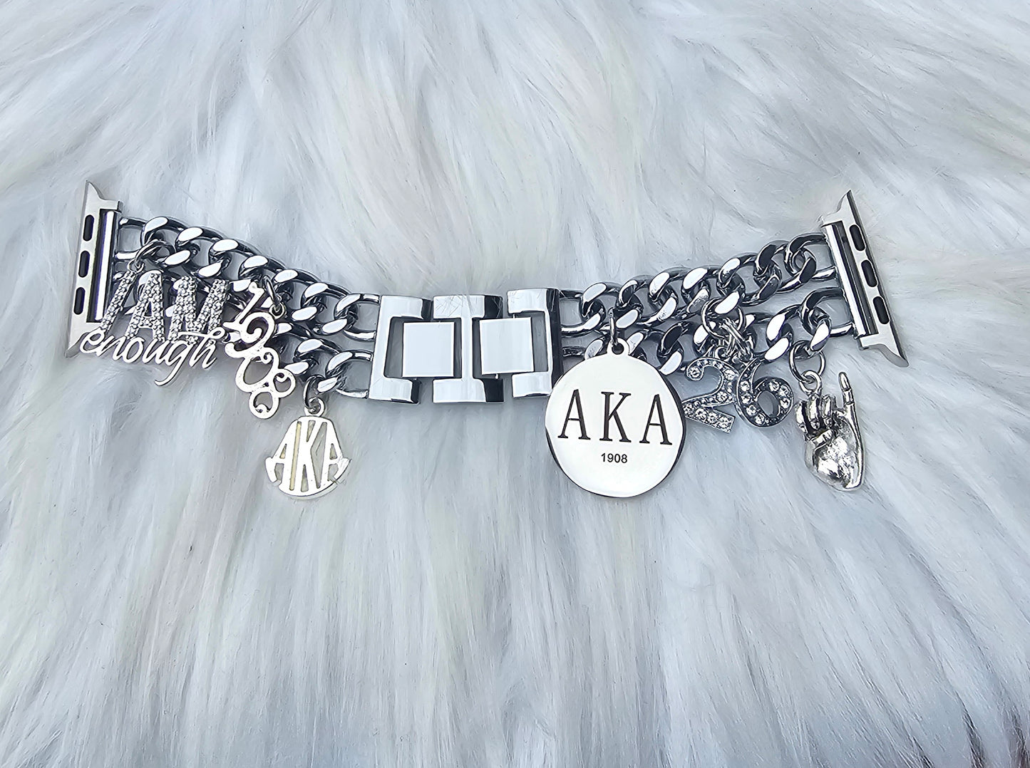 AKA Apple Link Custom Fit Watch Band Available In Silver & Gold (charms may be changed)