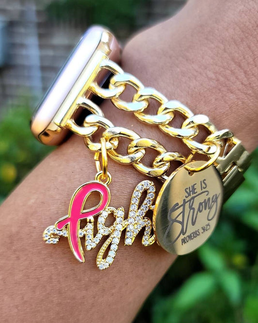 Cancer Awareness Gold Custom Fit Apple Watch Band With Charms (charms may be changed at customers request)